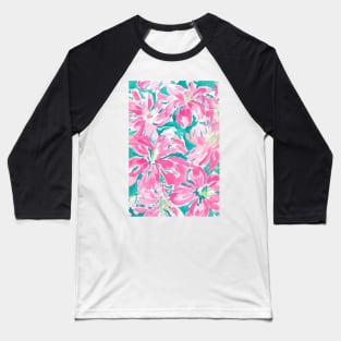 Lilly-Inspired Pink and Green Watercolor Floral Baseball T-Shirt